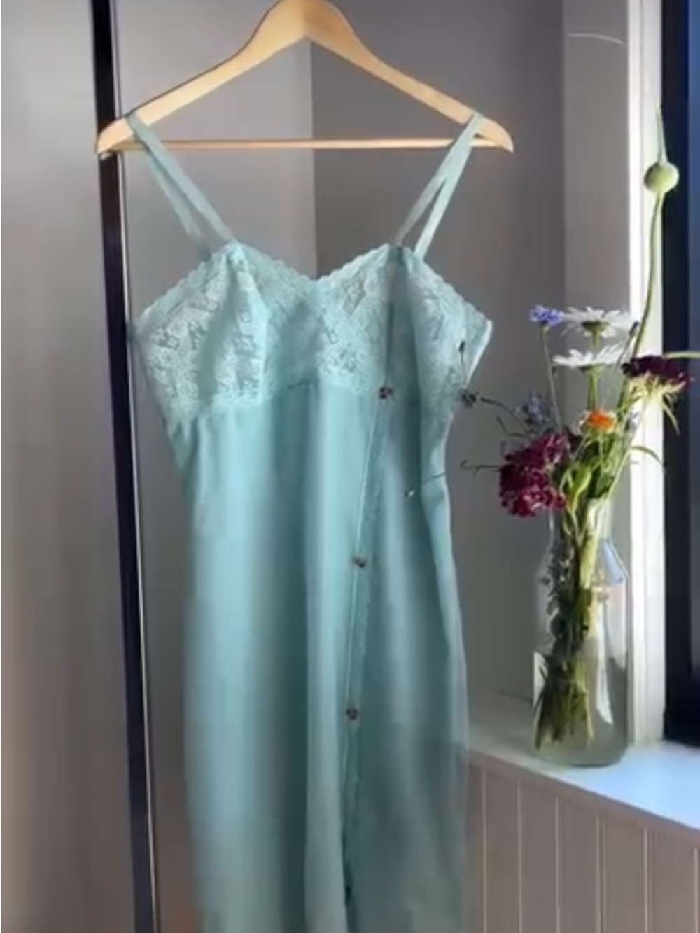 Vintage Light Blue Lace-Trim Slip Dress - Women Intimates & Sleepwear